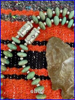 Native American Graduated Green Turquoise Necklace Sterling Silver