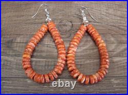 Native American Hand Strung Spiny Oyster Stone Dangle Earrings by Louise Joe