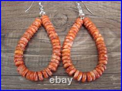 Native American Hand Strung Spiny Oyster Stone Dangle Earrings by Louise Joe