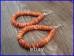 Native American Hand Strung Spiny Oyster Stone Dangle Earrings by Louise Joe