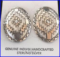 Native American Handmade Oval Earrings Stamped Sterling Silver 3743