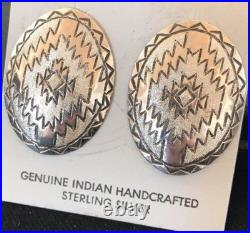 Native American Handmade Oval Earrings Stamped Sterling Silver 3743
