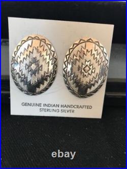 Native American Handmade Oval Earrings Stamped Sterling Silver 3743