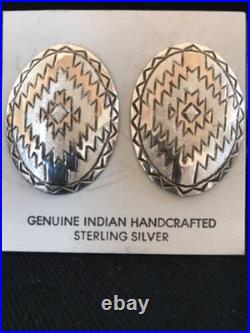Native American Handmade Oval Earrings Stamped Sterling Silver 3743