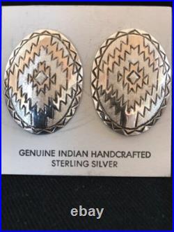 Native American Handmade Oval Earrings Stamped Sterling Silver 3743