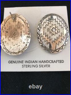 Native American Handmade Oval Earrings Stamped Sterling Silver 3743