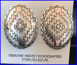 Native American Handmade Oval Earrings Stamped Sterling Silver 3743