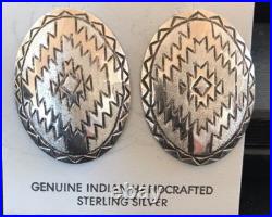 Native American Handmade Oval Earrings Stamped Sterling Silver 3743