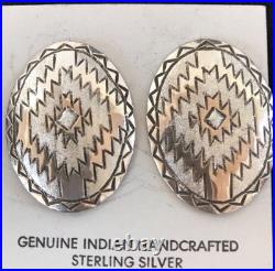 Native American Handmade Oval Earrings Stamped Sterling Silver 3743