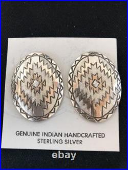 Native American Handmade Oval Earrings Stamped Sterling Silver 3743