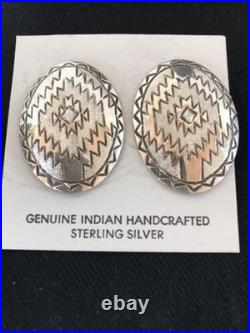 Native American Handmade Oval Earrings Stamped Sterling Silver 3743