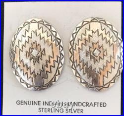 Native American Handmade Oval Earrings Stamped Sterling Silver 3743