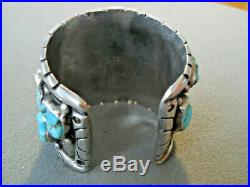 Native American Indian Turquoise Cluster Sterling Silver Cuff Bracelet Signed