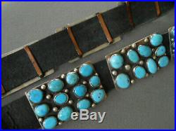 Native American Indian Turquoise Cluster Sterling Silver Rectangular Concho Belt