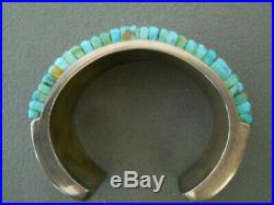 Native American Indian Turquoise Cobblestone Inlay Sterling Silver Cuff Bracelet