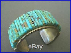 Native American Indian Turquoise Cobblestone Inlay Sterling Silver Cuff Bracelet
