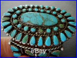 Native American Indian Turquoise & Petit Point Cluster Sterling Silver Bracelet