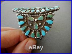 Native American Indian Turquoise & Petit Point Cluster Sterling Silver Bracelet