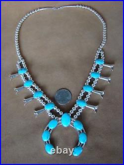 Native American Jewelry Sterling Silver Turquoise Squash Blossom Necklace