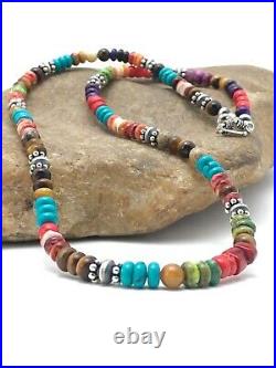 Native American Multicolor Treasure Turquoise Sterling Silver Necklace 20 4167