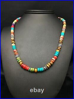 Native American Multicolor Treasure Turquoise Sterling Silver Necklace 20 4167