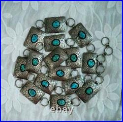 Native American NAVAJO Sterling Silver & Turquoise SHADOWBOX Concho Belt SIGNED