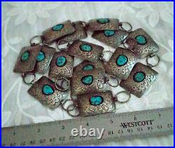 Native American NAVAJO Sterling Silver & Turquoise SHADOWBOX Concho Belt SIGNED