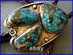 Native American Navajo Gem Webbed Turquoise Sterling Silver Bear Bolo Tie 2.4