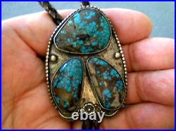 Native American Navajo Gem Webbed Turquoise Sterling Silver Bear Bolo Tie 2.4