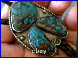 Native American Navajo Gem Webbed Turquoise Sterling Silver Bear Bolo Tie 2.4