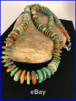 Native American Navajo Green Turquoise Sterling Silver Spiny Necklace 28 1333
