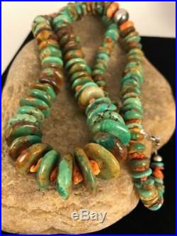 Native American Navajo Green Turquoise Sterling Silver Spiny Necklace 28 1333
