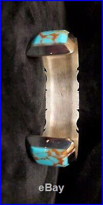 Native American Navajo Handmade Turquoise Inlay Bracelet Sterling Silver
