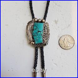 Native American Navajo Jewelry Sterling Silver Turquoise Bolo Tie Stamped Ron G