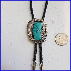 Native American Navajo Jewelry Sterling Silver Turquoise Bolo Tie Stamped Ron G