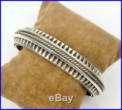 Native American Navajo Leander Tahe Heavy Sterling Silver Men's Cuff Bracelet