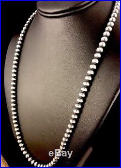 Native American Navajo Pearls 4 mm Sterling Silver Bead Necklace 21 Sale 339
