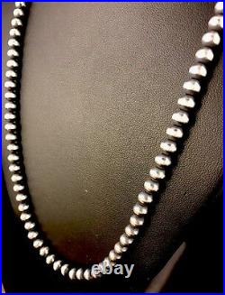 Native American Navajo Pearls 5 mm Sterling Silver Bead Necklace 24 Sale GiftA6