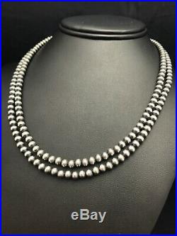 Native American Navajo Pearls 5 mm Sterling Silver Bead Necklace 36