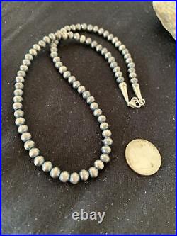 Native American Navajo Pearls 6mm Sterling Silver Bead Necklace 16 Sale Gift