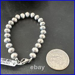 Native American Navajo Pearls 7mm Beads 8 Sterling Silver Bracelet 99978