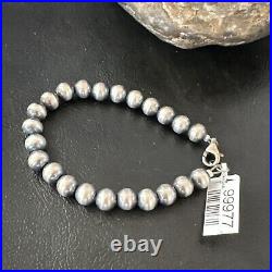 Native American Navajo Pearls 7mm Beads 8 Sterling Silver Bracelet 99978