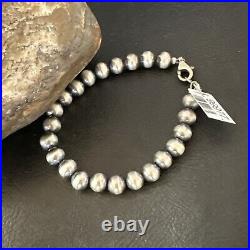 Native American Navajo Pearls 7mm Beads 8 Sterling Silver Bracelet 99978