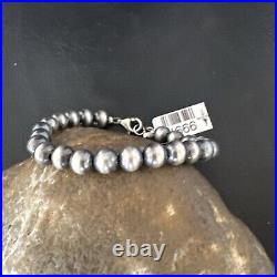 Native American Navajo Pearls 7mm Beads 8 Sterling Silver Bracelet 99978