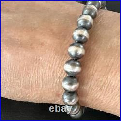Native American Navajo Pearls 8mm Beads 7Sterling Silver Stretch Bracelet 99087