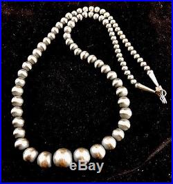 Native American Navajo Pearls Graduated Sterling Silver Bead Necklace 28