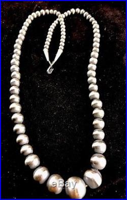Native American Navajo Pearls Graduated Sterling Silver Bead Necklace 28 Sale