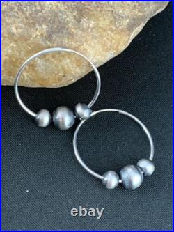 Native American Navajo Pearls Hoop Earrings Sterling Silver 3755