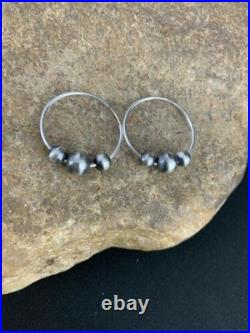 Native American Navajo Pearls Hoop Earrings Sterling Silver 3755