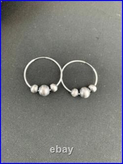 Native American Navajo Pearls Hoop Earrings Sterling Silver 3755